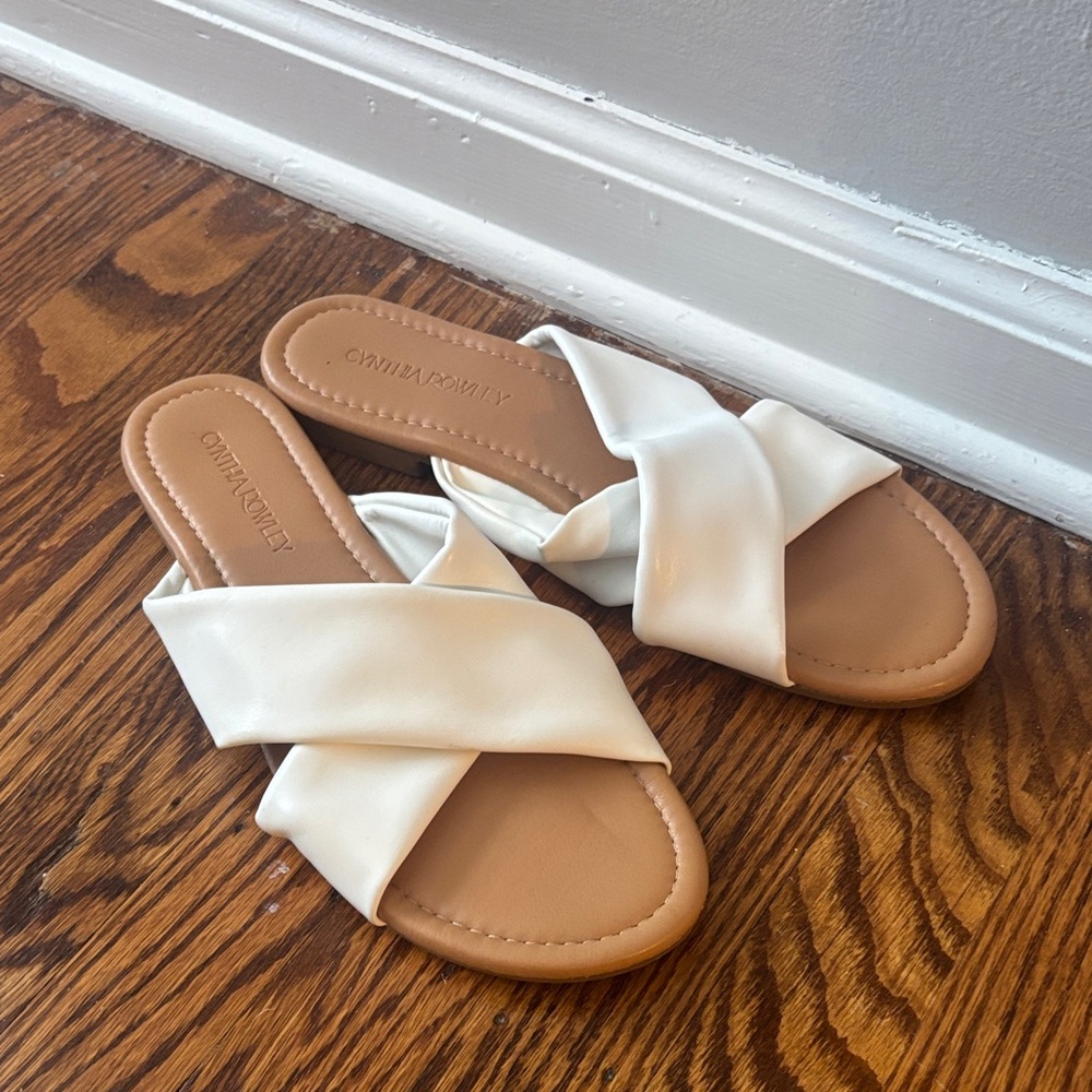 Cynthia Rowley White Crisscross Slide Sandals